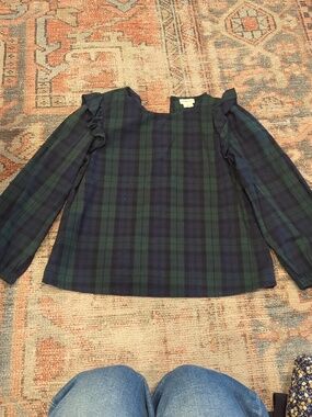 Crewcuts Girls' Dark Green and Navy Plaid Long-Sleeve Top